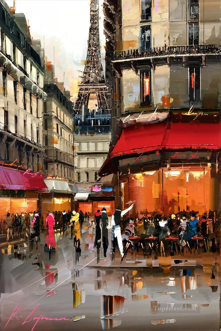 Café bajo la Torre Effel Kal Gajoum París Pintura al óleo